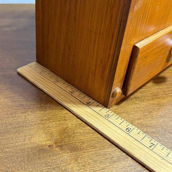 Vintage Wooden Hanging Box with Drawer and Top Open Pocket 13" Tall - Picture 9 of 12